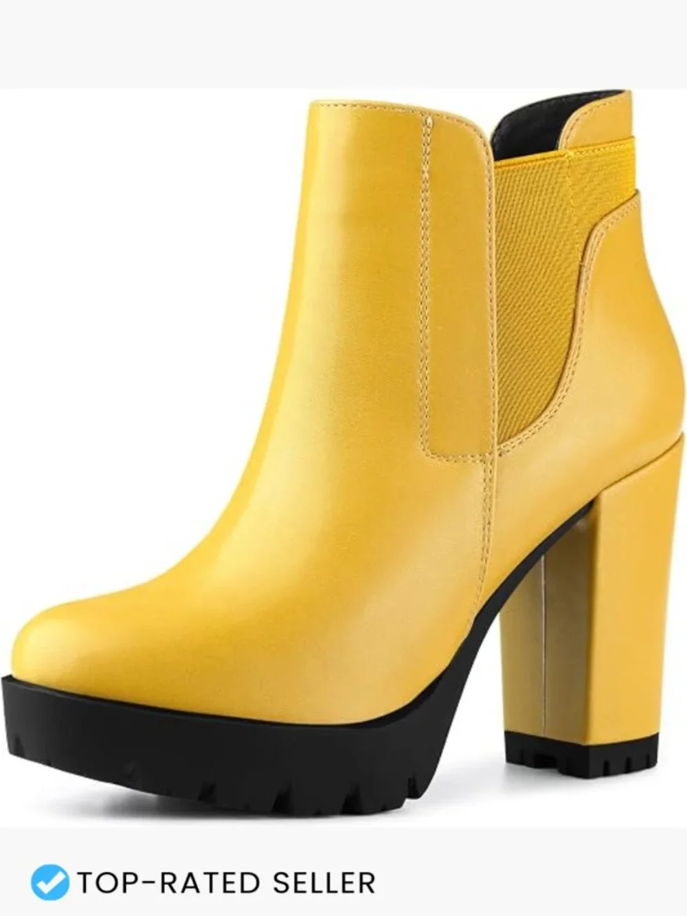 Chunky High Heel Platform Ankle Boots Chelsea Side Zip Block Heel Faux Leather